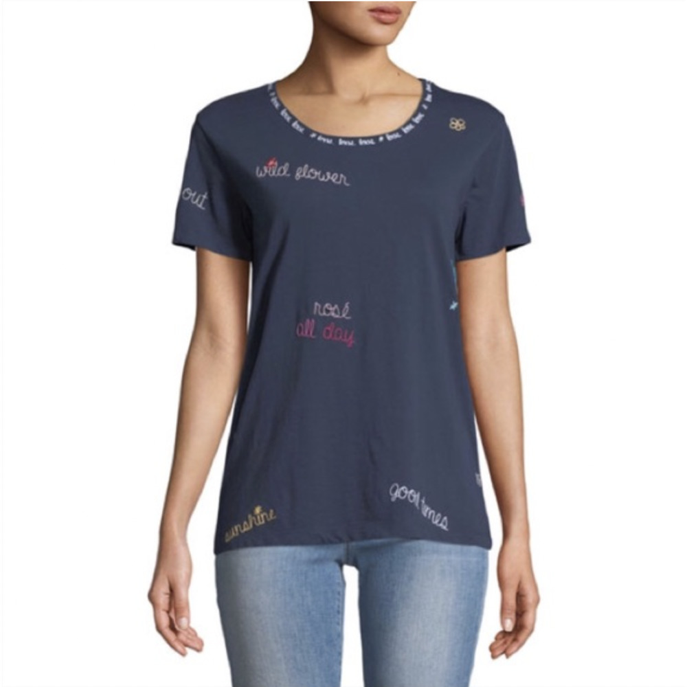 NWT Chaser Blue Diary Embroidered Crewneck Tee - Picture 8 of 8